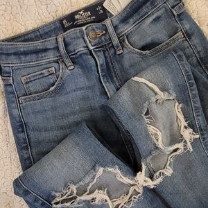 Hollister Women's High Rise Light Blue Ripped Jeans